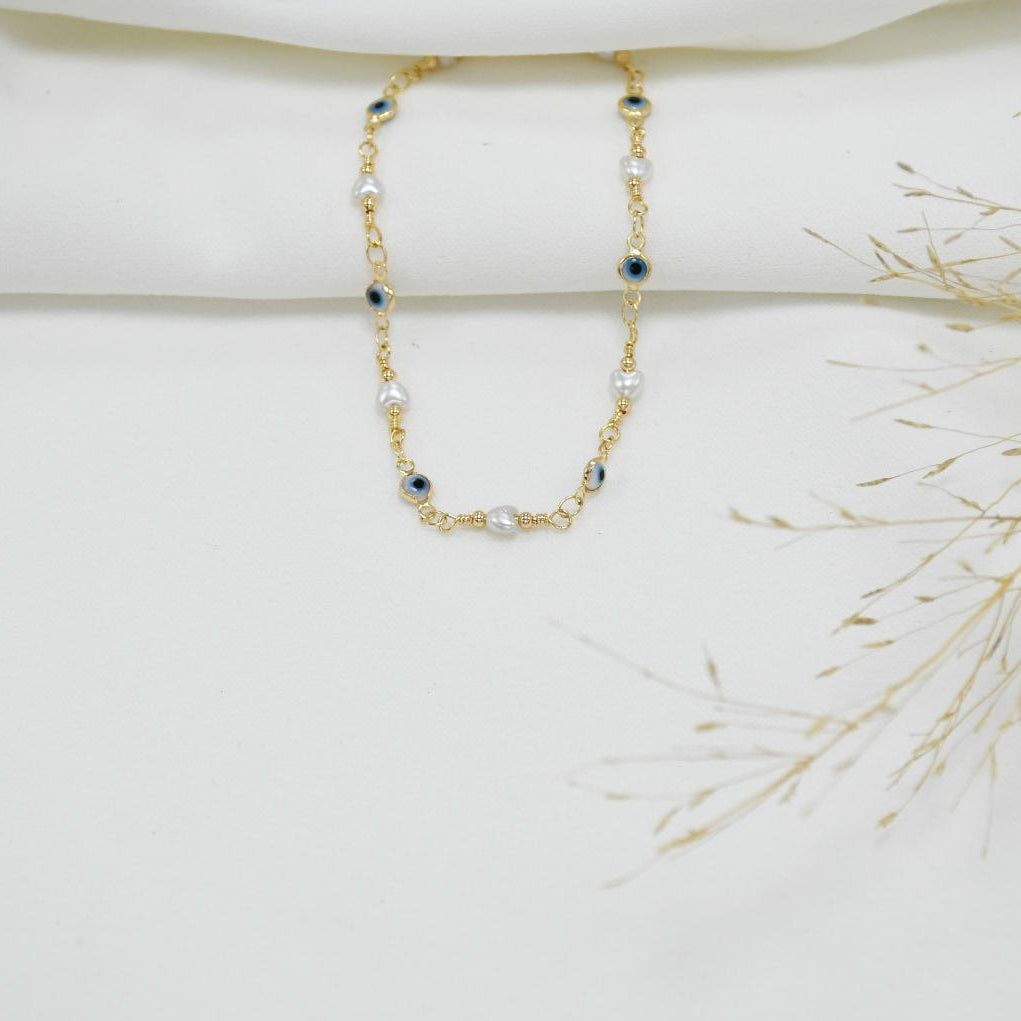 TOBILLERA GOLD PERLAS - OJO TURCO