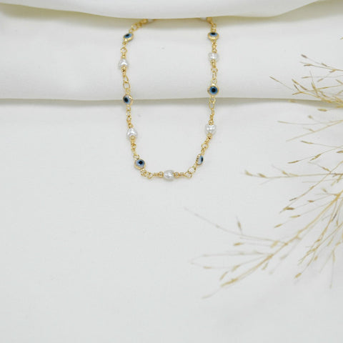TOBILLERA GOLD PERLAS - OJO TURCO