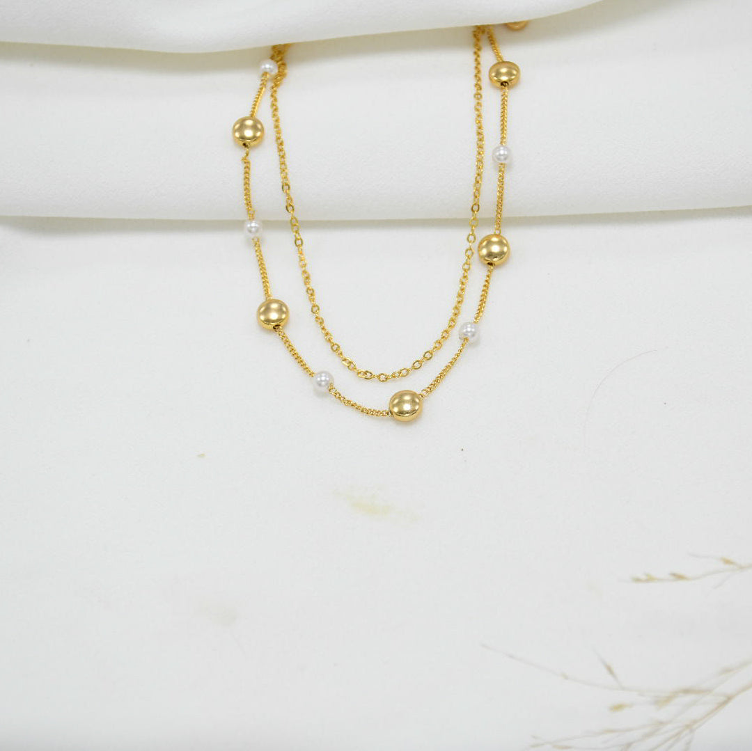 TOBILLERA DOBLE GOLD PERLAS