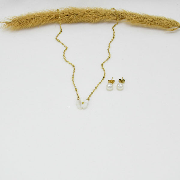 SET COLLAR & ARETES GOLD FLORA