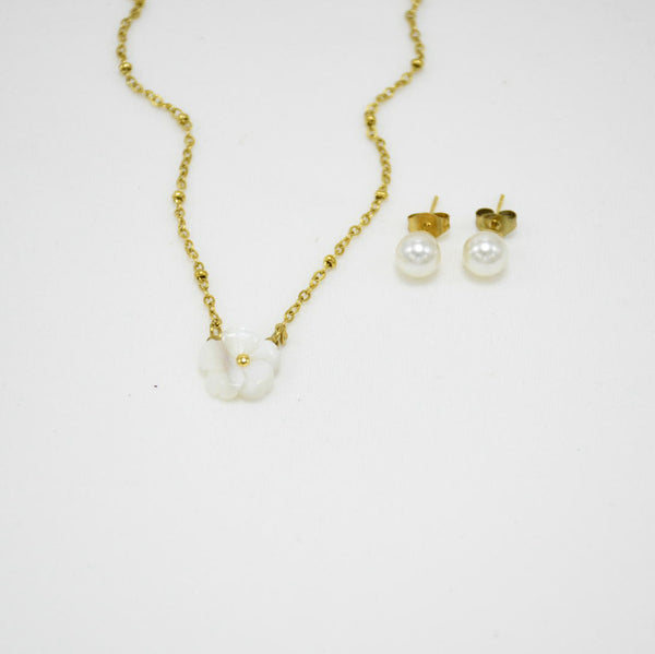 SET COLLAR & ARETES GOLD FLORA