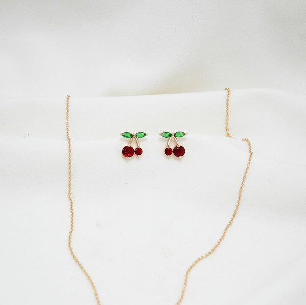 SET COLLAR & ARETES GOLD CHERRY