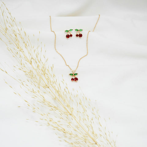 SET COLLAR & ARETES GOLD CHERRY